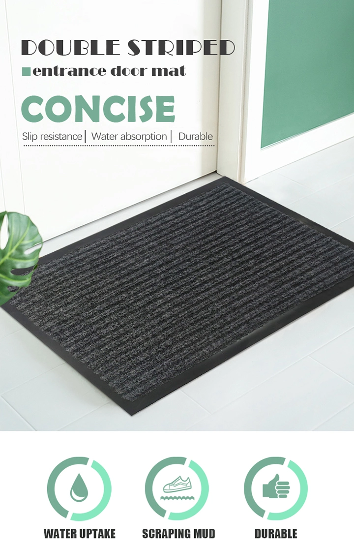 Waterproof/Anti-Slip/Durable Rib/PVC Backing/Double Striped/Outdoor/New Design/Entrance Mat for Entryway/Patio/Garage/High Traffic Areas